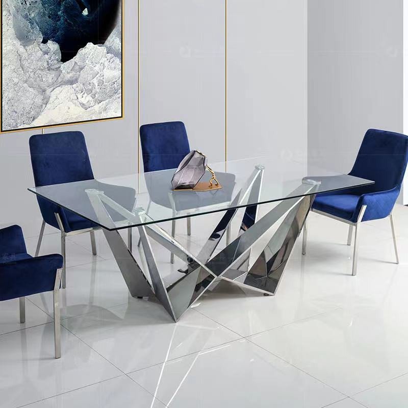 Luxury stainless steel glass dining table set with glass dining tables for weddings and event