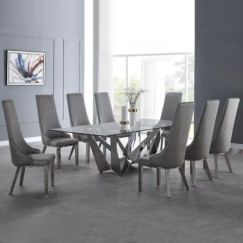 Luxury stainless steel glass dining table set with glass dining tables for weddings and event