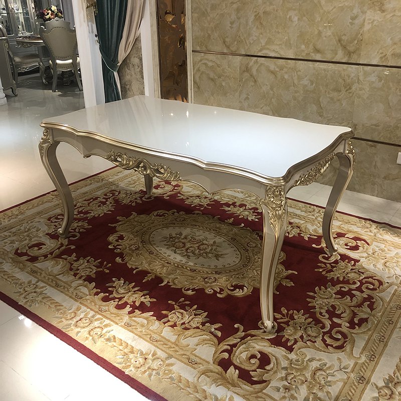 European style dining table and chair combination Rectangular dining table Customizable marble Dining room carved rice table