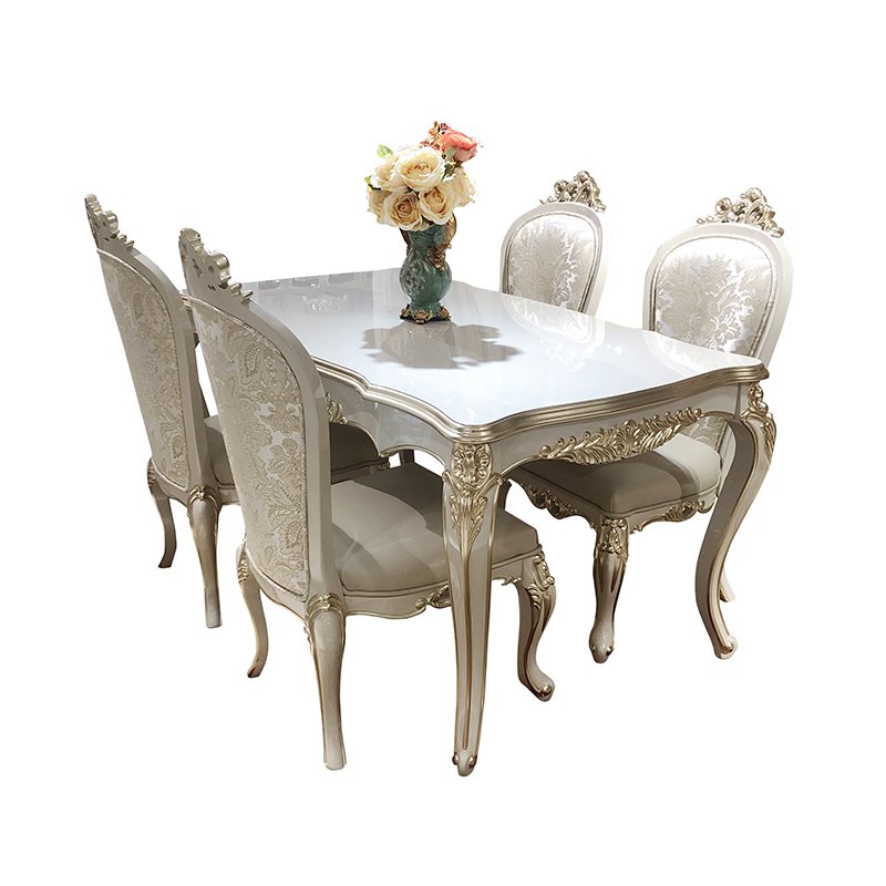 European style dining table and chair combination Rectangular dining table Customizable marble Dining room carved rice table