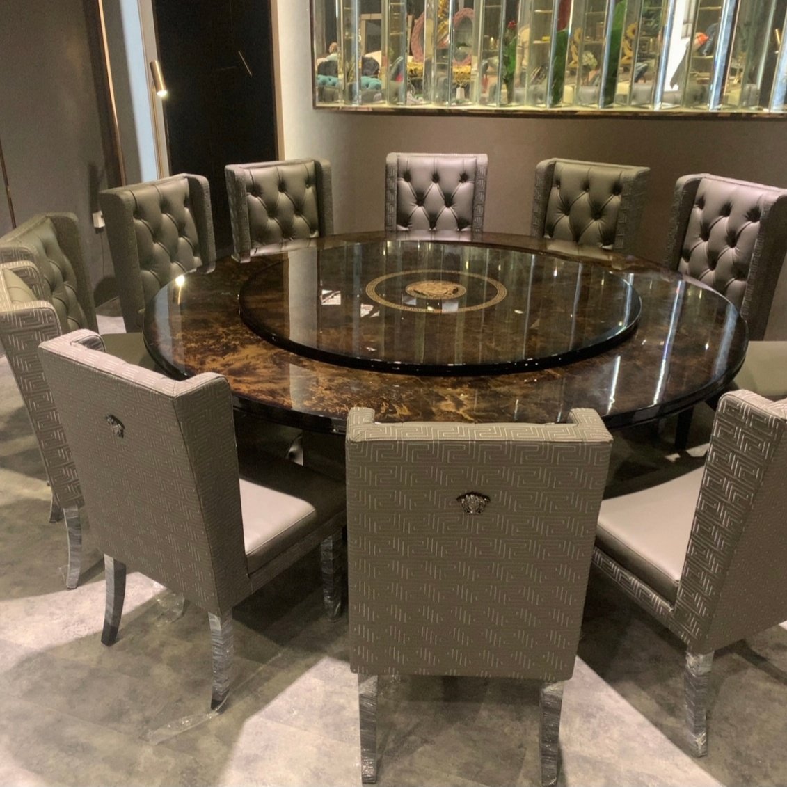 Latest Living Room Sets Royal Ceramic Marble Italian Restaurant Dining Room Set Round Dining Table Luxury Marble Dining Table