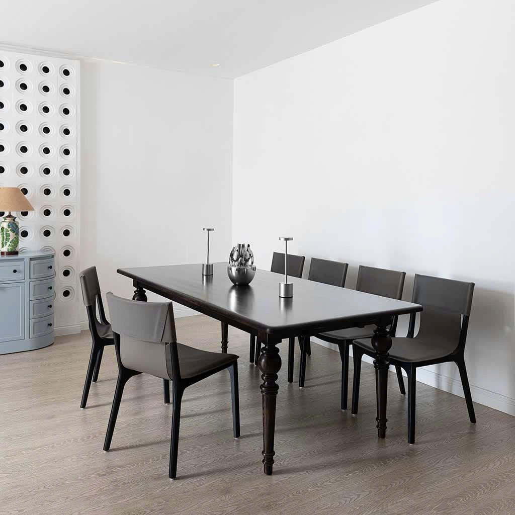 Luxury dining table made of ash wood painted with PU in walnut color, classic style