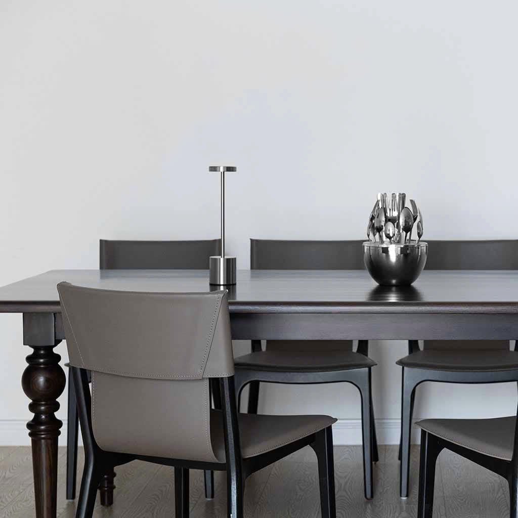 Luxury dining table made of ash wood painted with PU in walnut color, classic style