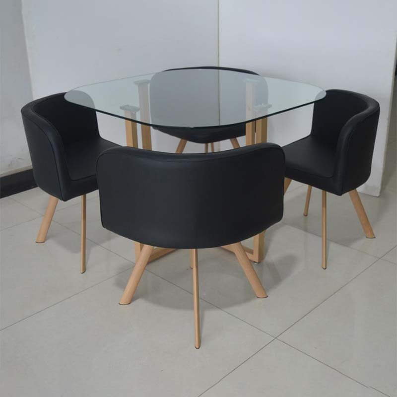 Modern space saving round dining room 4 chairs stainless steel dining table and chair sets