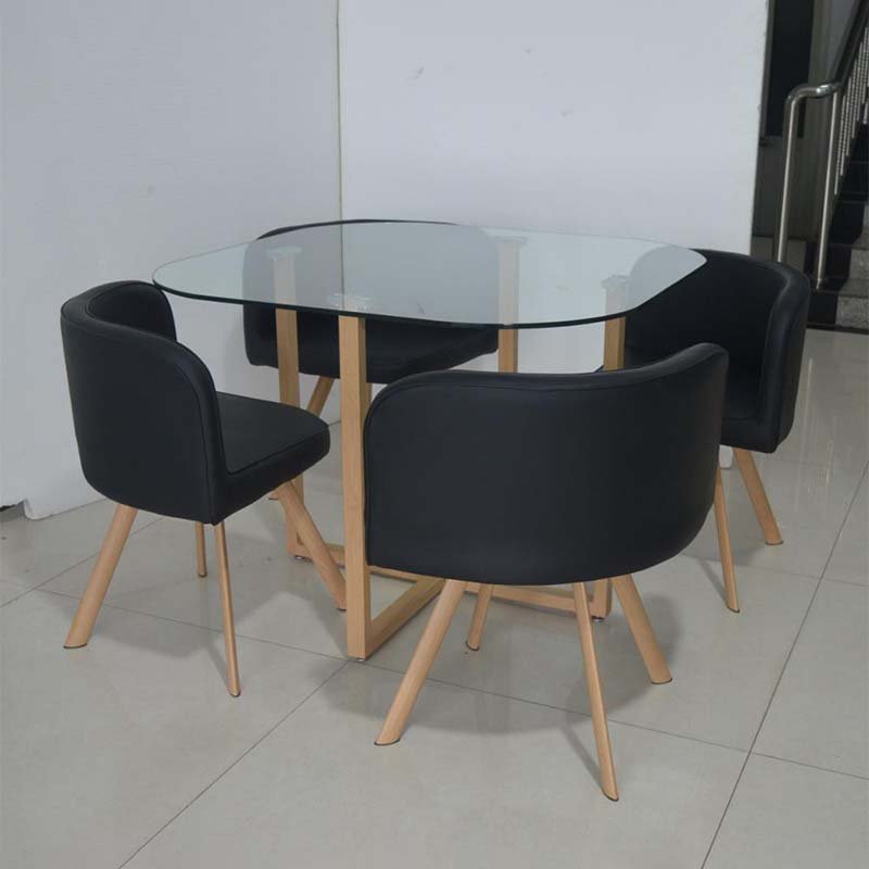Modern space saving round dining room 4 chairs stainless steel dining table and chair sets