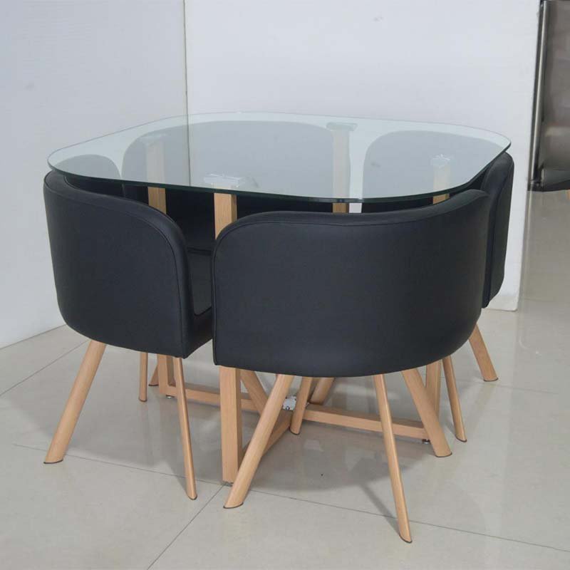 Modern space saving round dining room 4 chairs stainless steel dining table and chair sets