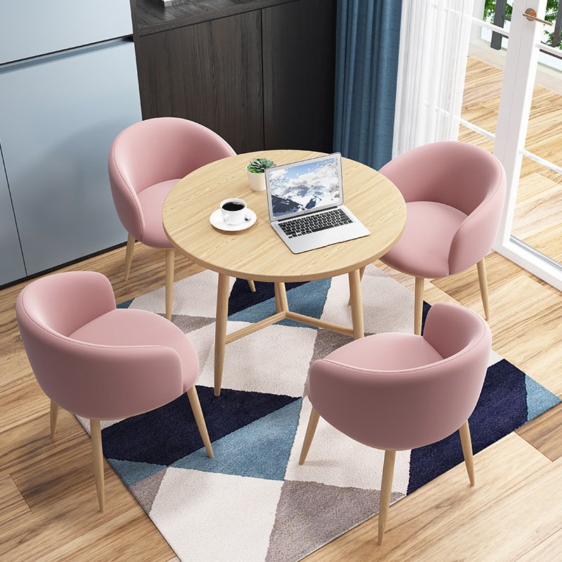 Solid Wood Beige Dining Table Chair Set Round Table With 4 Chair Coffee Table Set Negotiating