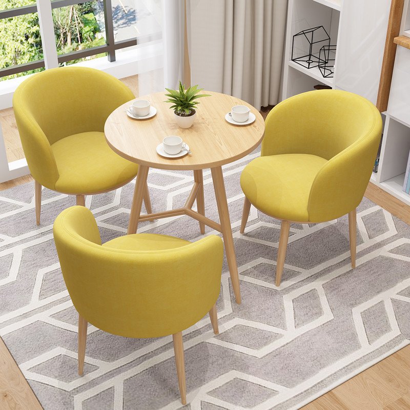 Solid Wood Beige Dining Table Chair Set Round Table With 4 Chair Coffee Table Set Negotiating