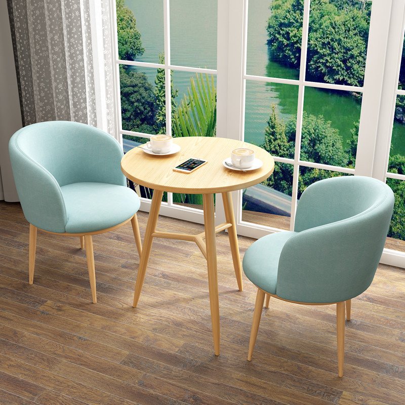 Solid Wood Beige Dining Table Chair Set Round Table With 4 Chair Coffee Table Set Negotiating