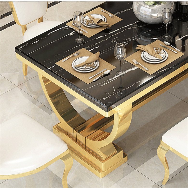 Modern luxury large marble top dinning room furniture dining tables set 6 8 seater dining tables and leather chairs sets