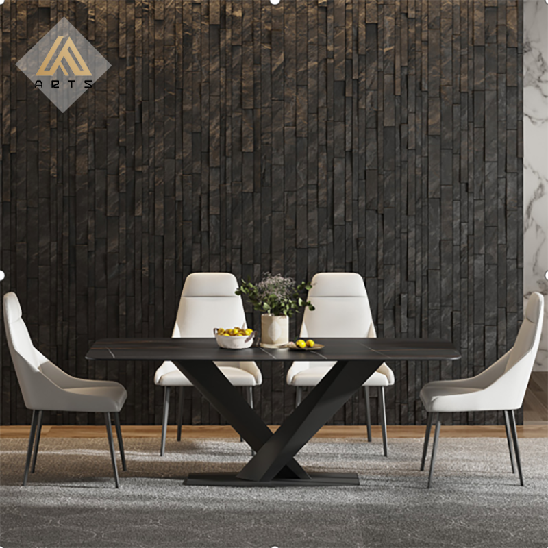 China factory wholesale luxury marble dining table sintered stone top with iron table legs rectangular dining table