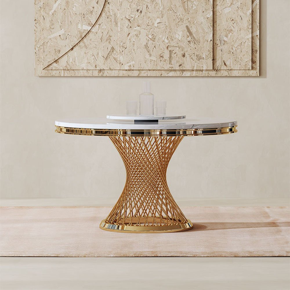 Luxury modern marble round stainless steel dining table and chair set 6 8 10 seater dinning tables chairs sets restaurant