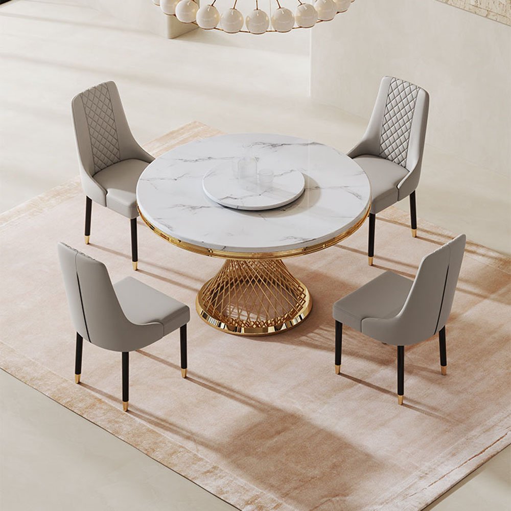Luxury modern marble round stainless steel dining table and chair set 6 8 10 seater dinning tables chairs sets restaurant