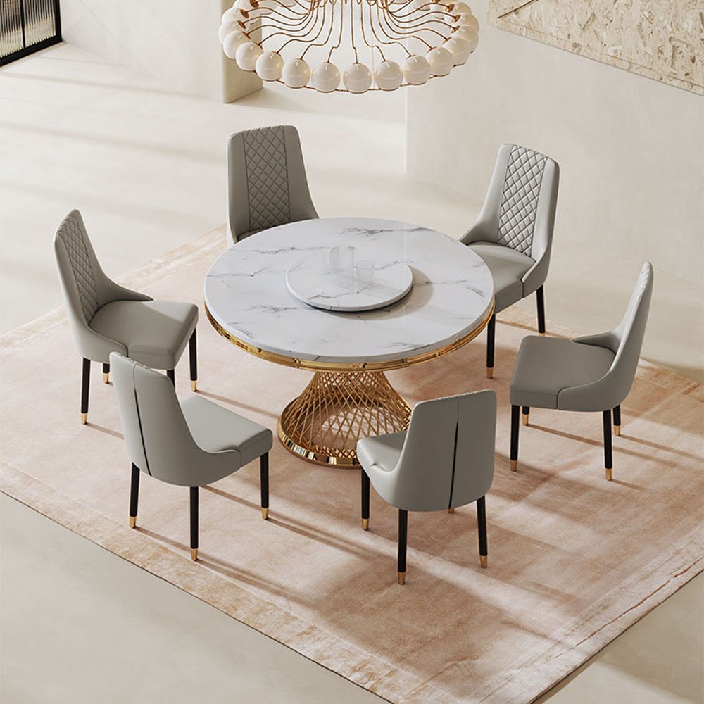 Luxury modern marble round stainless steel dining table and chair set 6 8 10 seater dinning tables chairs sets restaurant
