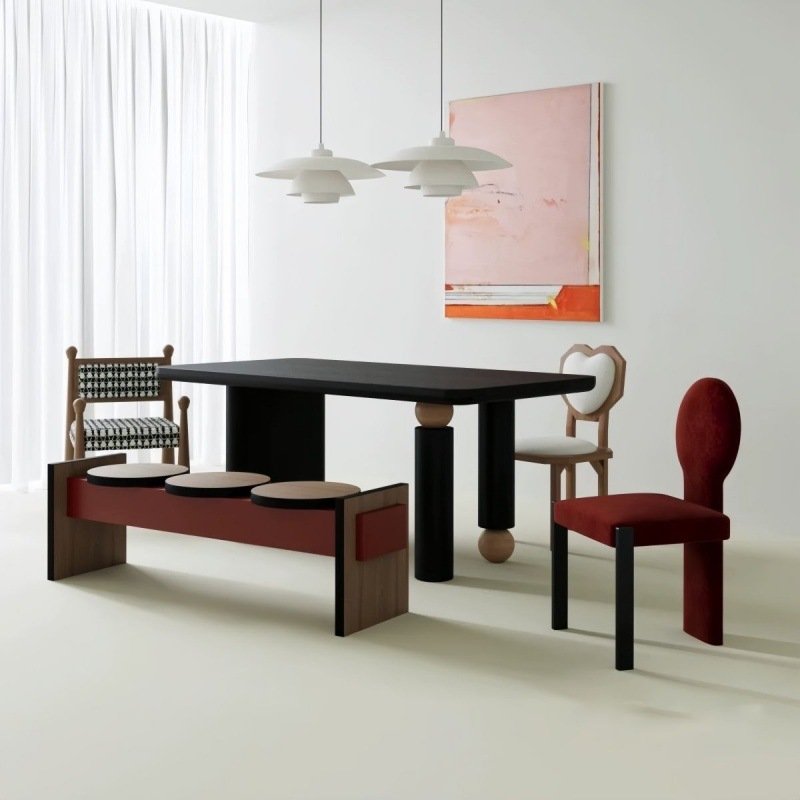 wabi sabi design plywood frame black dining table luxury dining table 6 chair for home