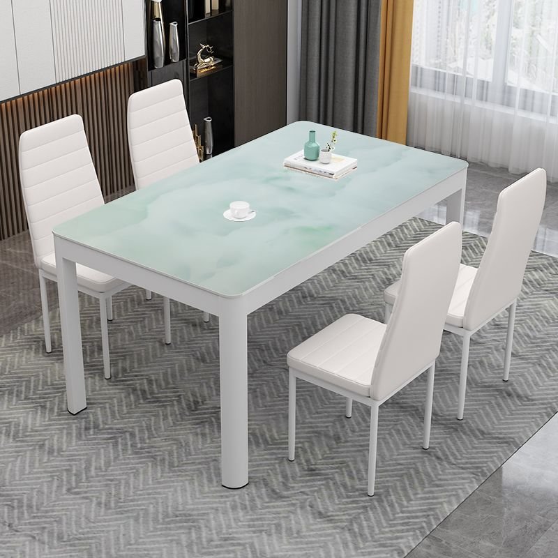 Modern nordic dining room furniture glass leather chair dining table set 6 chairs