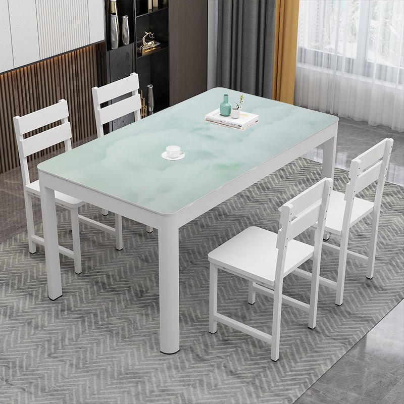 Modern nordic dining room furniture glass leather chair dining table set 6 chairs