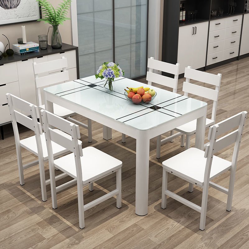 Modern nordic dining room furniture glass leather chair dining table set 6 chairs