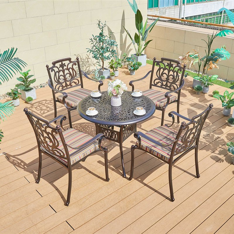 Comfortable outdoor patio dining set furniture cast aluminum table and chair