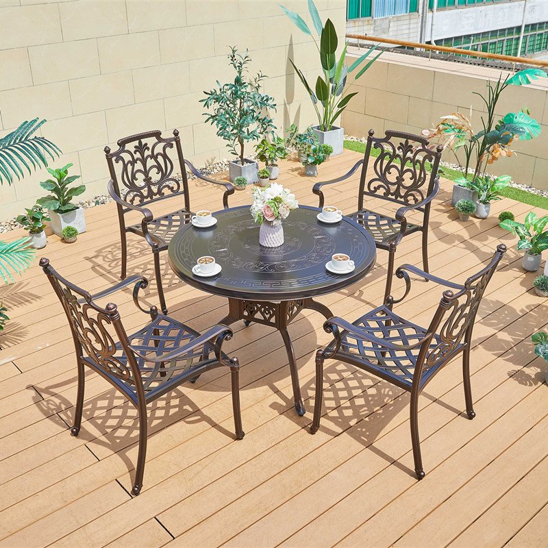 Comfortable outdoor patio dining set furniture cast aluminum table and chair
