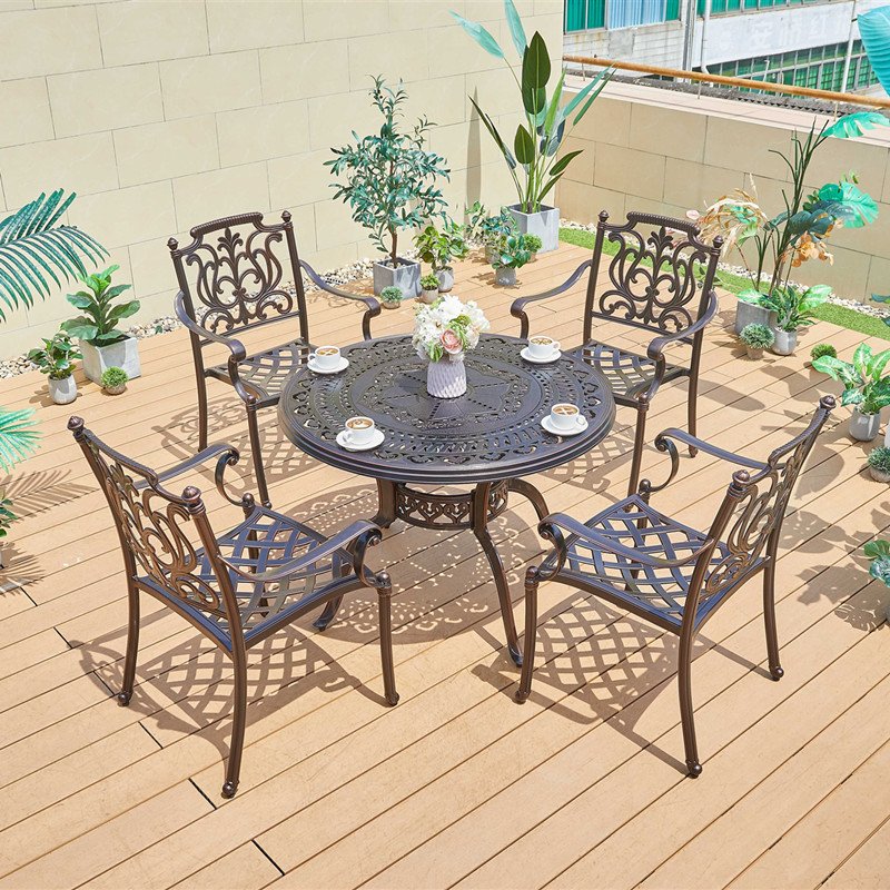 Comfortable outdoor patio dining set furniture cast aluminum table and chair
