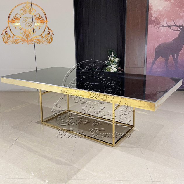 Square Glass Table Top Stainless Steel Legs Glass Dining Table With Mirror For Wedding And Event