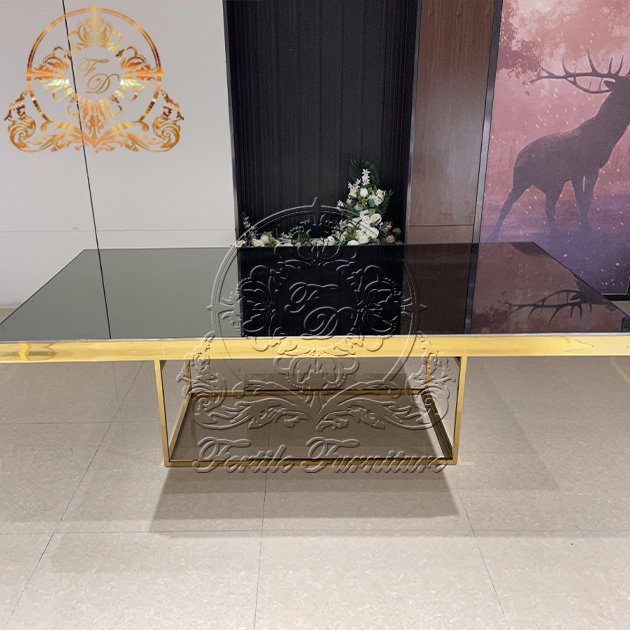 Square Glass Table Top Stainless Steel Legs Glass Dining Table With Mirror For Wedding And Event
