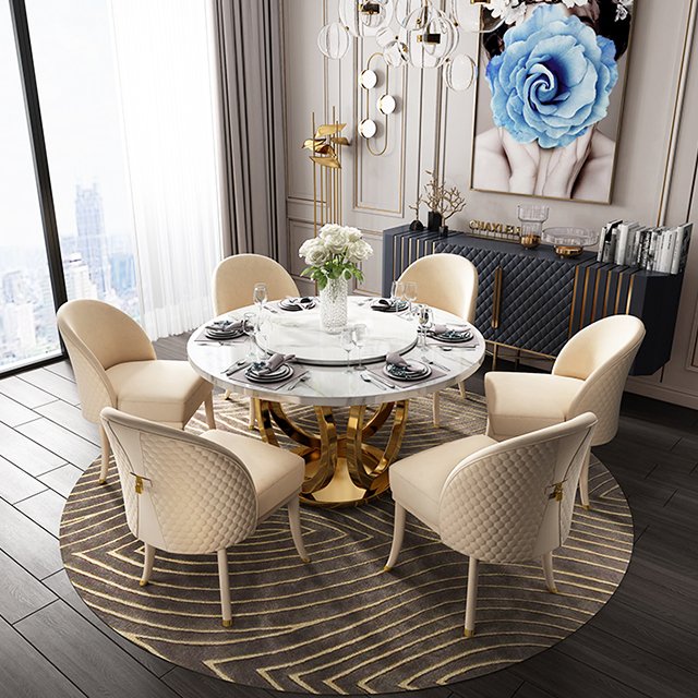 2024 chrome stainless steel frame dining table with high quality marble top dinner table for sale CT