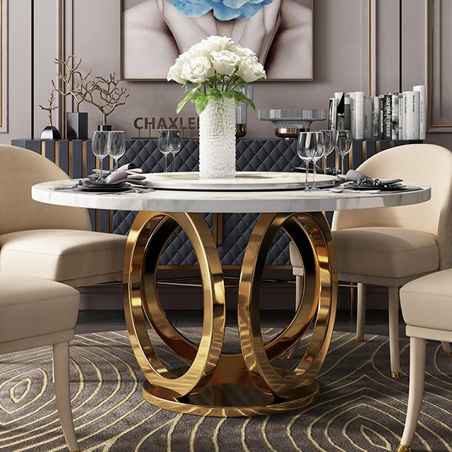 2024 chrome stainless steel frame dining table with high quality marble top dinner table for sale CT