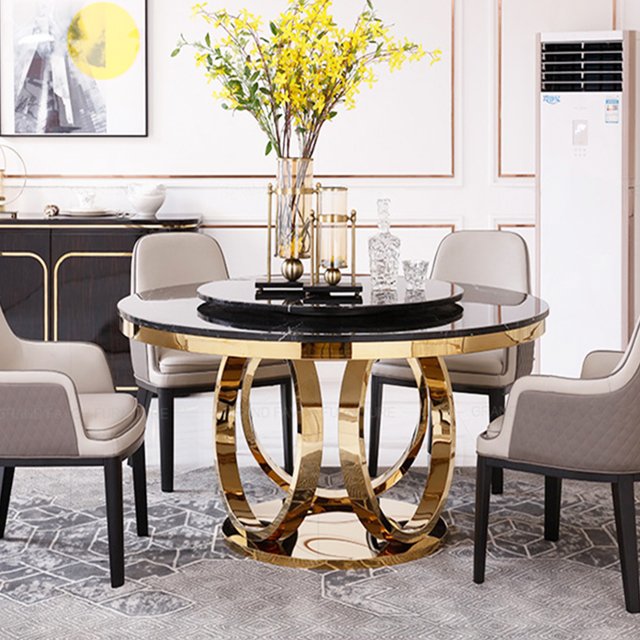 2024 chrome stainless steel frame dining table with high quality marble top dinner table for sale CT