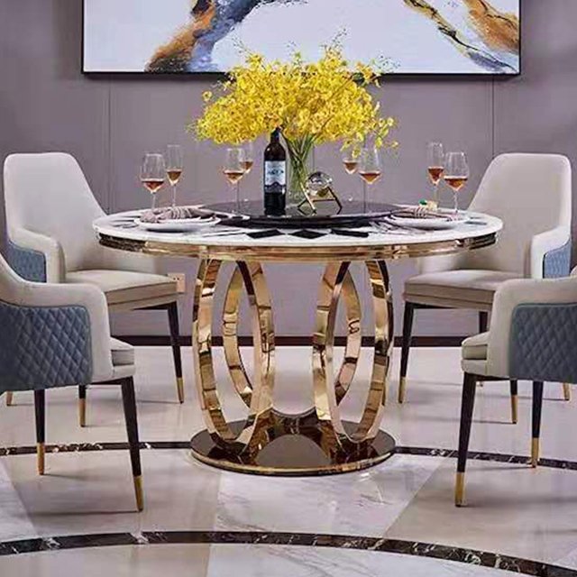 2024 chrome stainless steel frame dining table with high quality marble top dinner table for sale CT