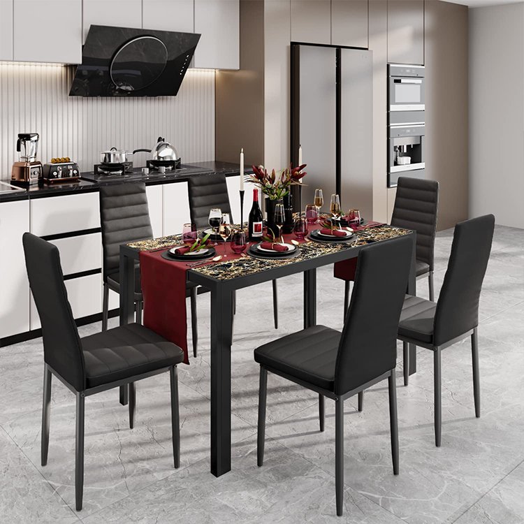 modern luxury dinning room furniture kitchen restaurant tables and 6 chairs sets glass dining table set with chair for 6 seater