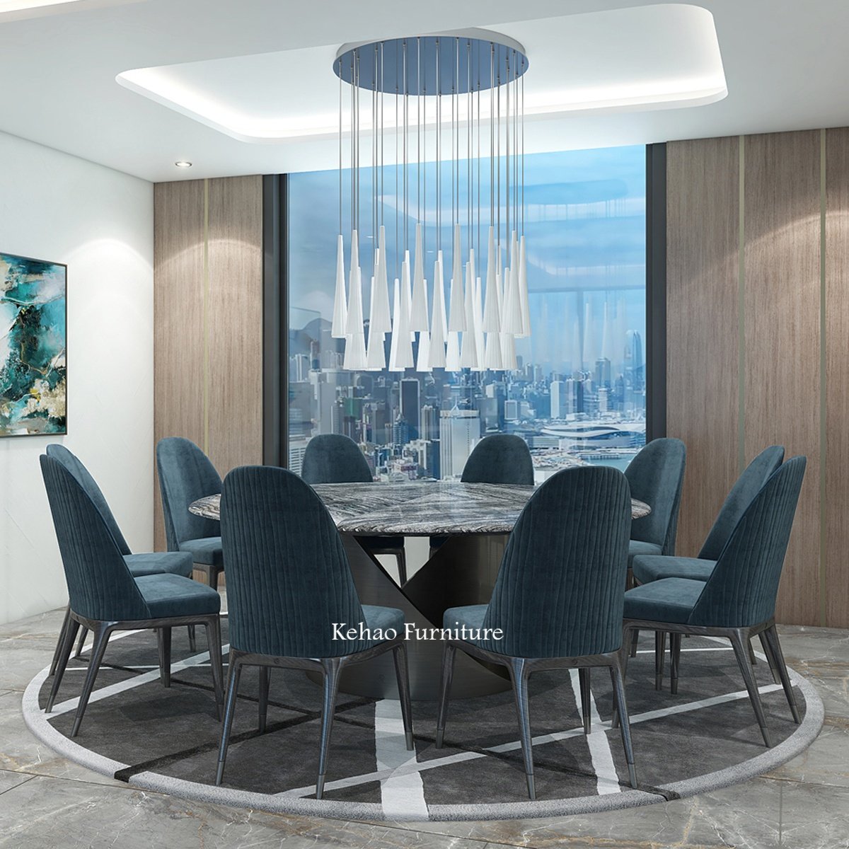 Modern Furniture Simple Style Nordic U-shape Base Black Stone Top Long Dining Table For Dining Room