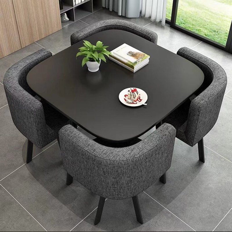 Hanyee Luxury Modern Square Shape Dining Table Set 4 Chairs MDF Leisure Coffee Tables for Home Kitchen & Villa Use