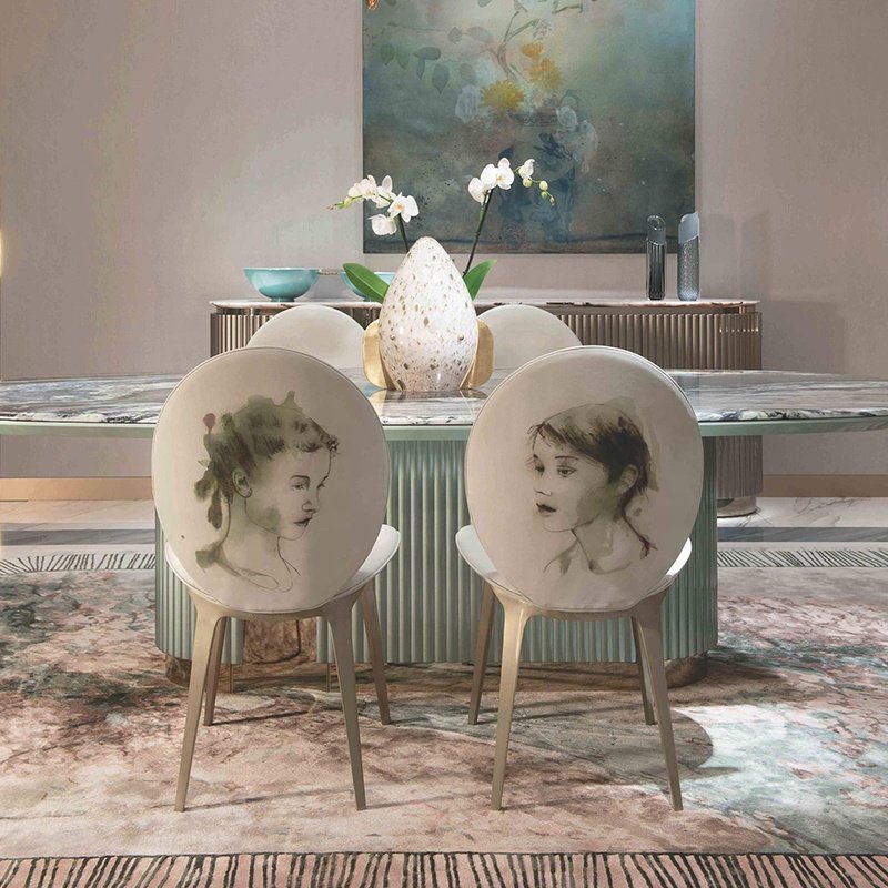 high end designer leonardo Light Green italian luxury villa natura oval marble Pandora Granite dining table