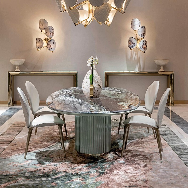 high end designer leonardo Light Green italian luxury villa natura oval marble Pandora Granite dining table