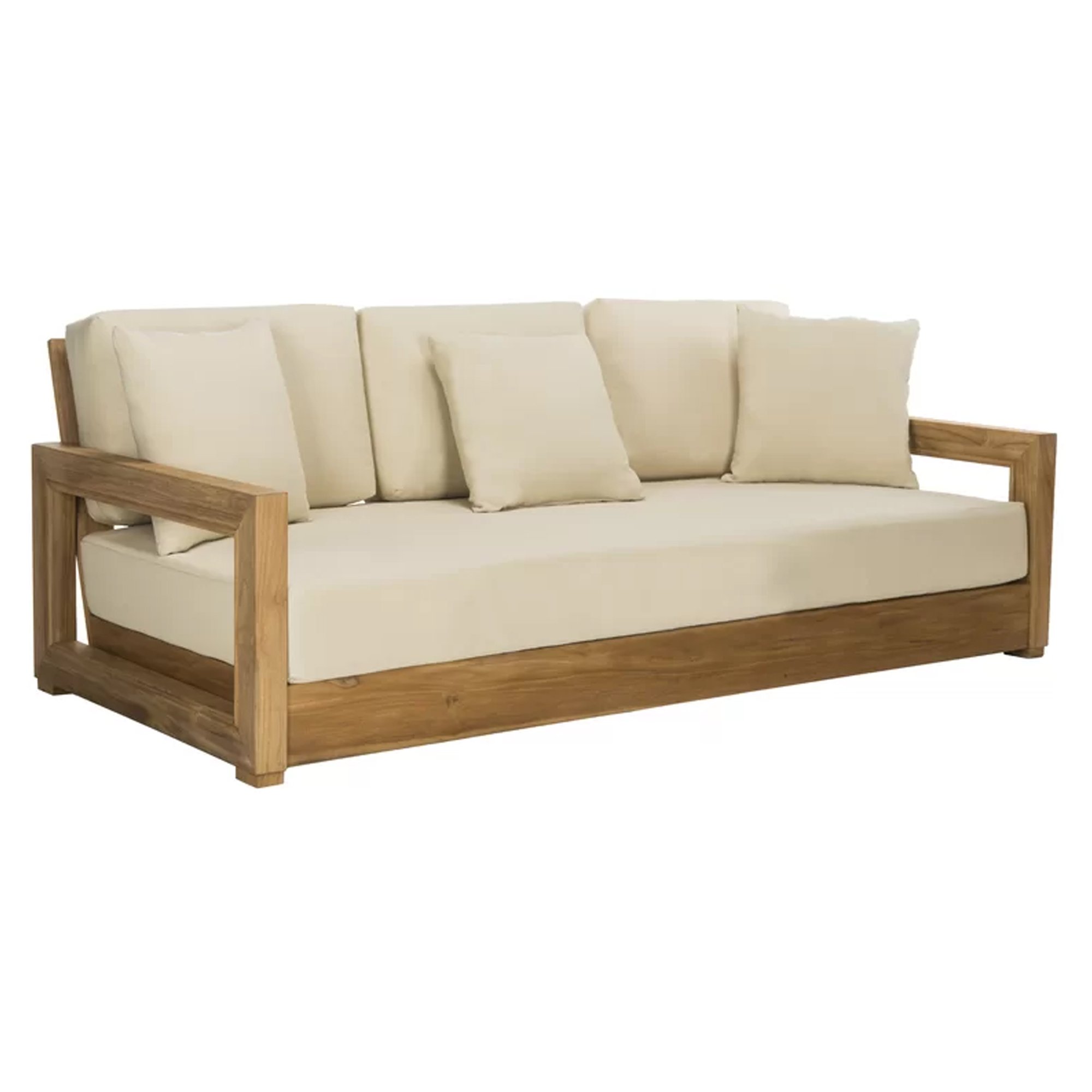 Modern Outdoor Dining Sofa Set Natural Teak with Beautifully Designed Cushions Patio Furniture for Hotels Homes - Xylo