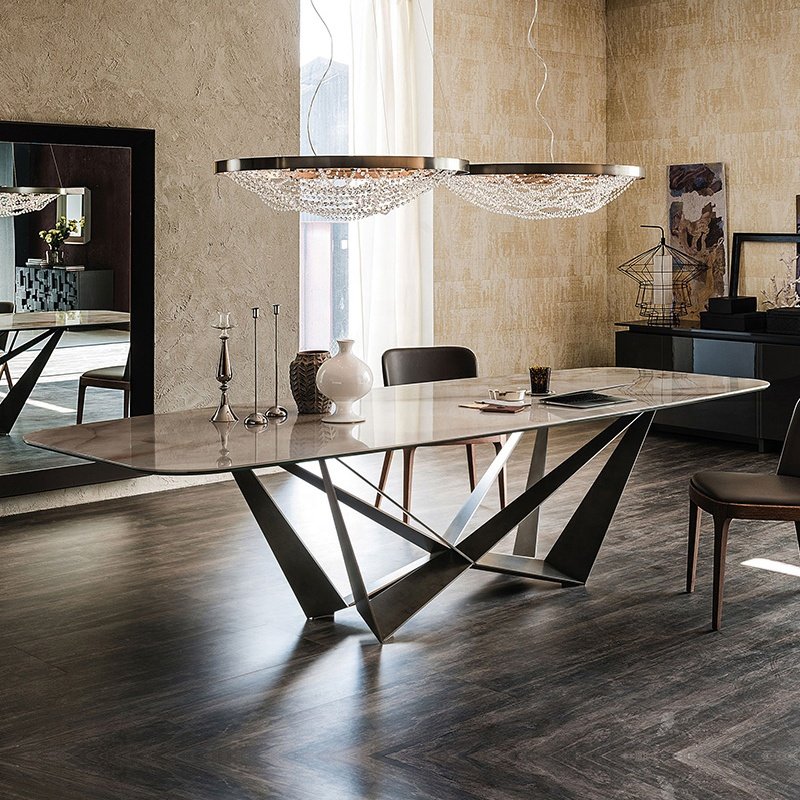 Modern light luxury marble iron rectangular household dining table dining table