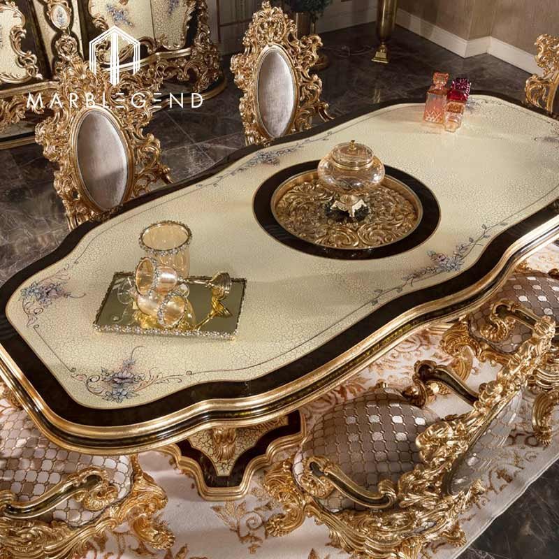 Classic Luxury wooden furniture living room dining table with 8 seater dining room furniture interior design