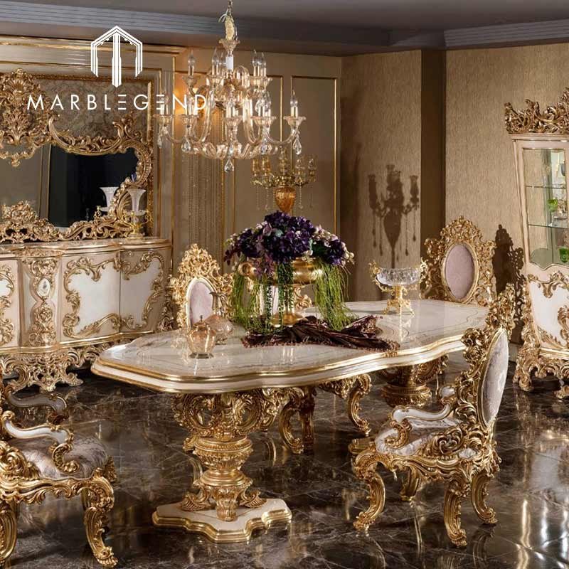 Classic Luxury wooden furniture living room dining table with 8 seater dining room furniture interior design