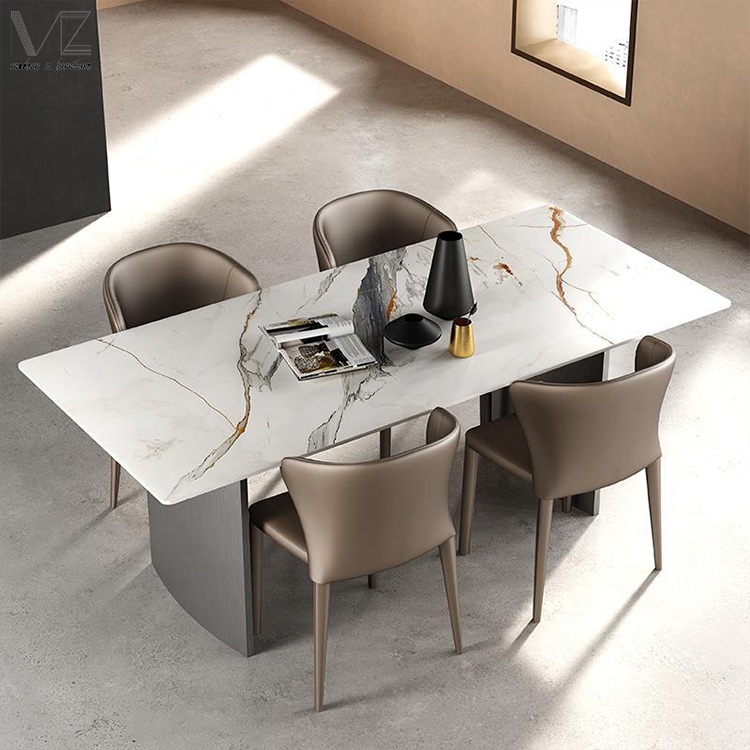 Kitchen Island Dinning Table Metal Leg Luxury Modern Minimalist Sintered Stone Marble Dining Room Table