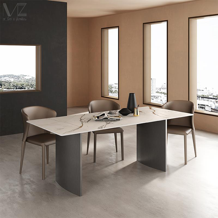 Kitchen Island Dinning Table Metal Leg Luxury Modern Minimalist Sintered Stone Marble Dining Room Table