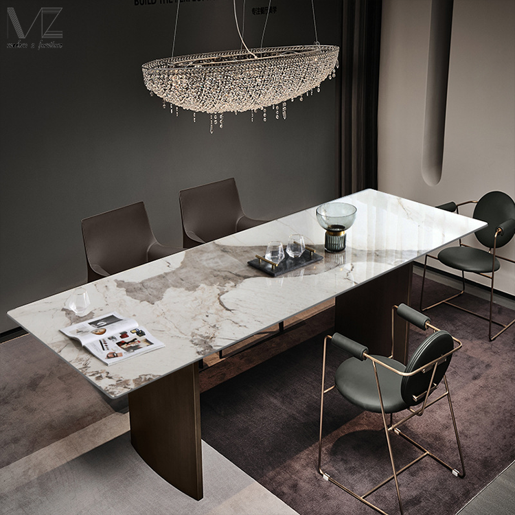 Kitchen Island Dinning Table Metal Leg Luxury Modern Minimalist Sintered Stone Marble Dining Room Table