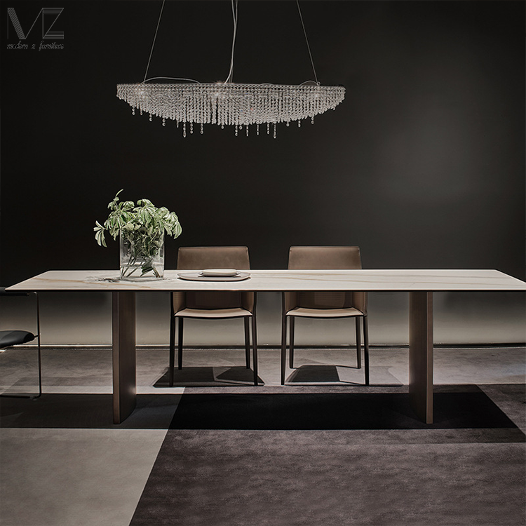 Kitchen Island Dinning Table Metal Leg Luxury Modern Minimalist Sintered Stone Marble Dining Room Table