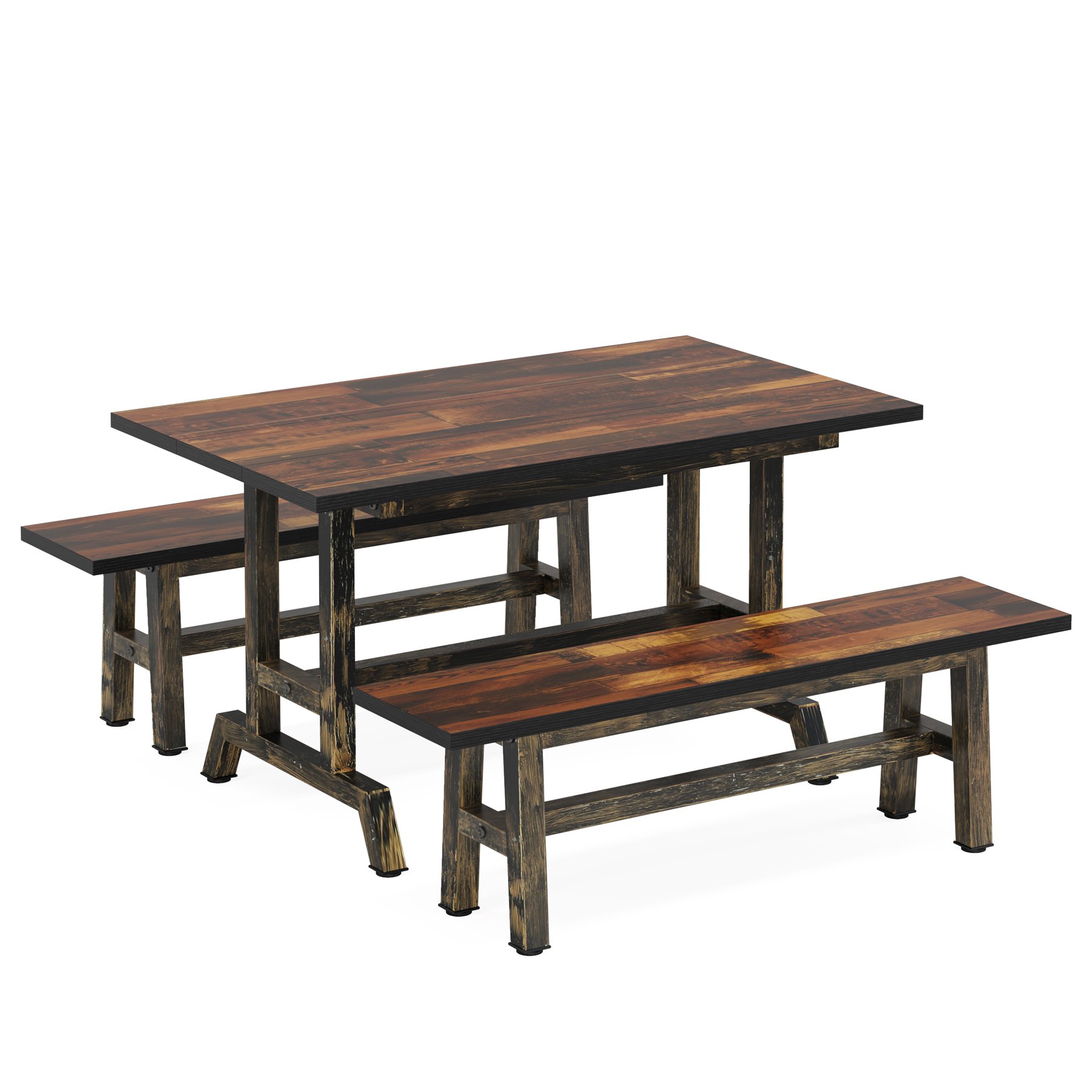 3 Pieces Per Set 47" Kitchen Wood Dining Table Set with 2 Benches For Home Hotel
