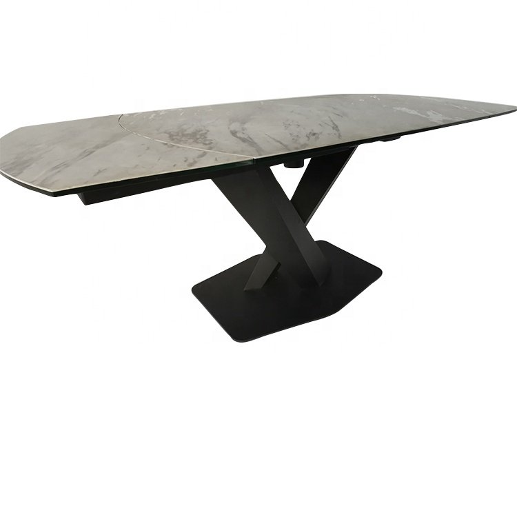 Italian designed minimalism furniture marble look new ceramic top dining table extendable