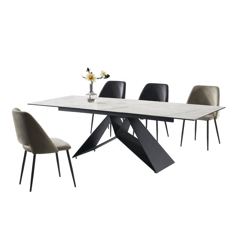 Italian designed minimalism furniture marble look new ceramic top dining table extendable