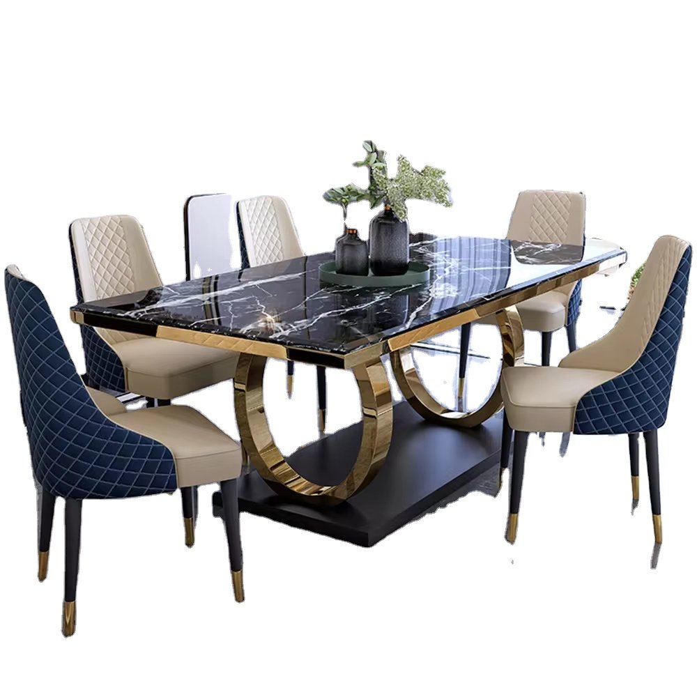 2021 good selling 6 chair,8 chair 1.8m and 2.4m Marble dining table set luxury furniture dining table set