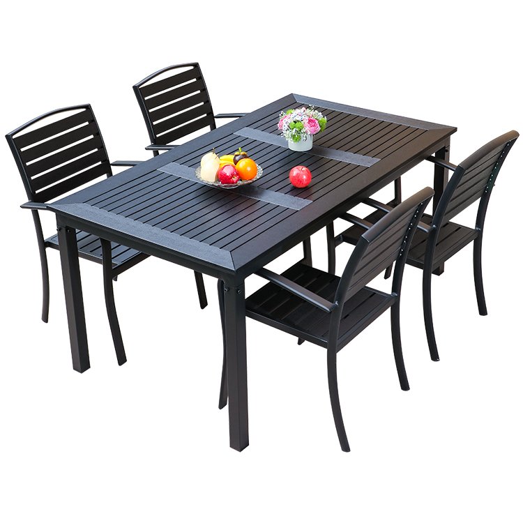 Wholesale Outdoor Dinning Table And Chair Plastic Wood Furniture Black Patio Dining Set