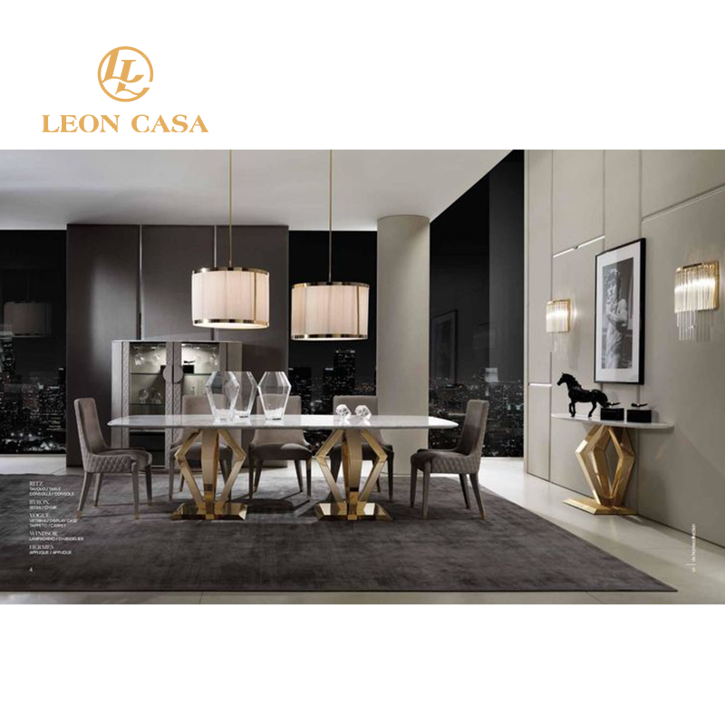 Italian modern design restaurant dining table marble dining set for 6 stainless steel leg dining room furniture